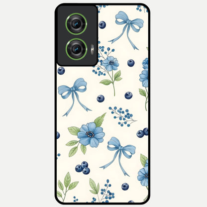 Blue Flower And Bow Glass Case For Moto Edge 50 Fusion back cover – full design glossy printed glass finish