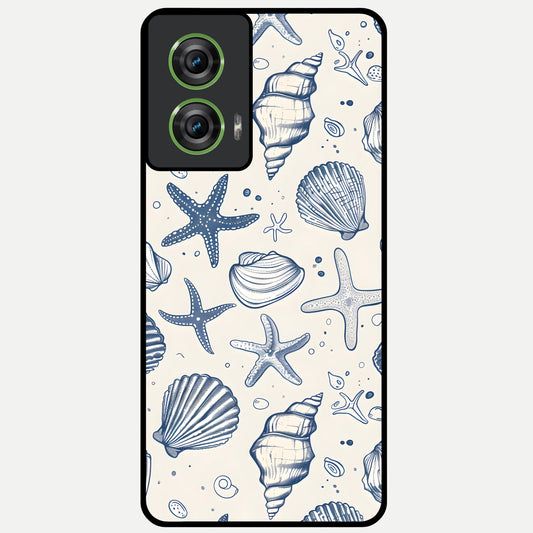  Blue Ocean Outline Glass Case For Moto Edge 50 Fusion back cover – full design glossy printed glass finish