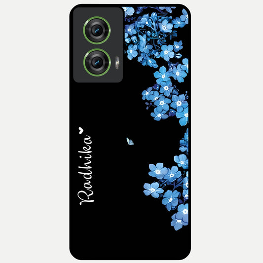  Blue Petal Dream Custom Name Glass Case For Moto Edge 50 Fusion back cover – full design glossy printed glass finish