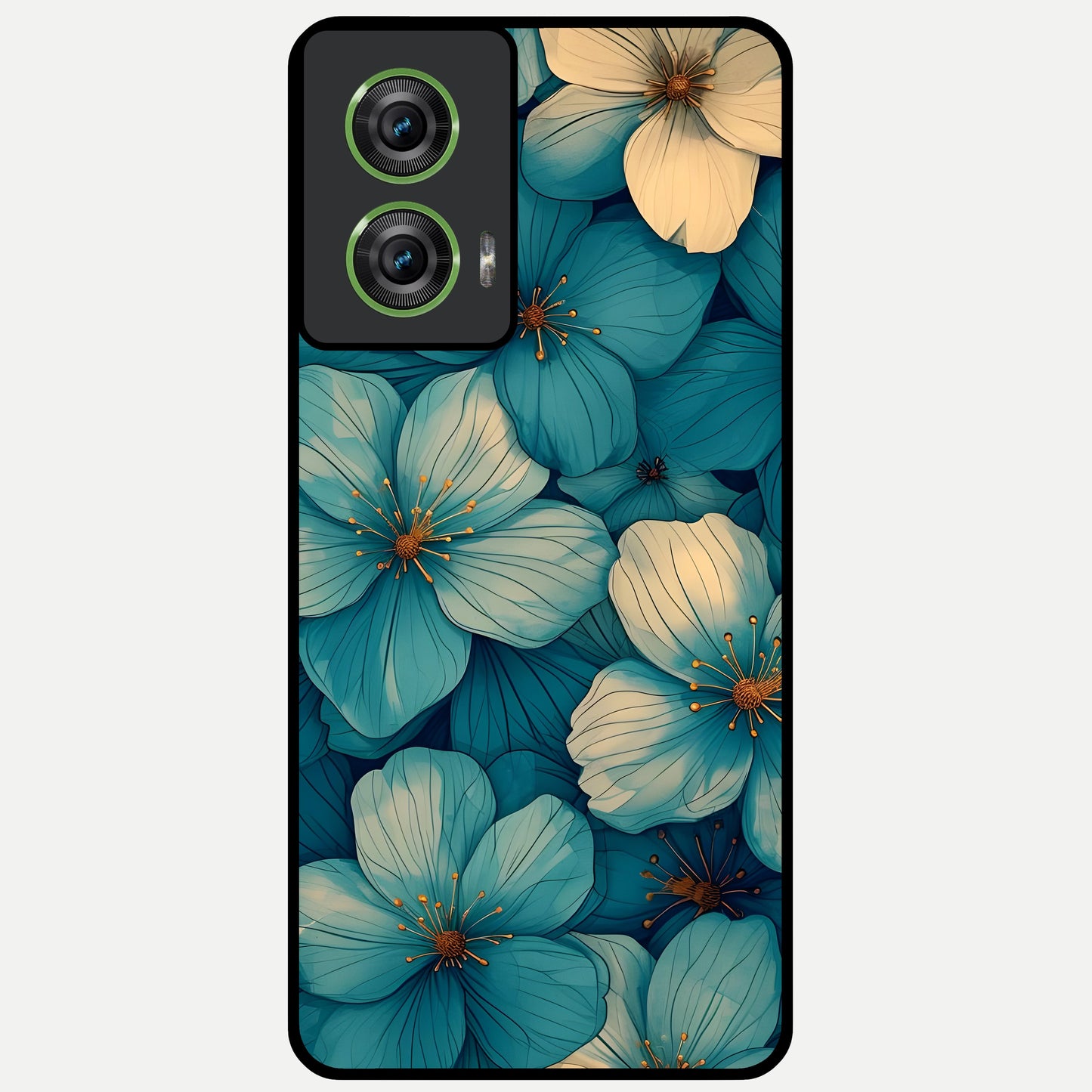  Blue Shade Floral Glass Case For Moto Edge 50 Fusion back cover – full design glossy printed glass finish