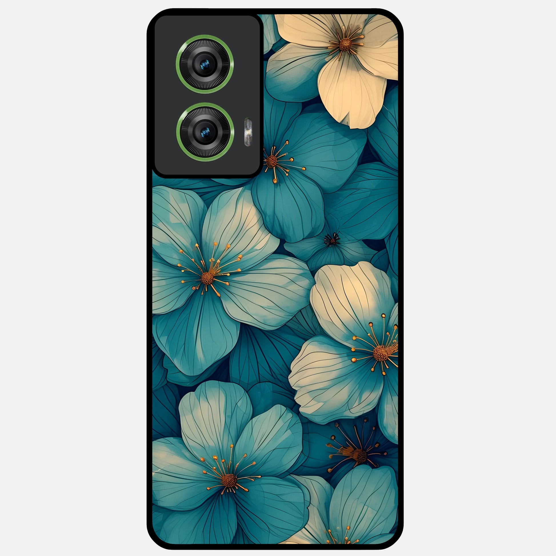  Blue Shade Floral Glass Case For Moto Edge 50 Fusion back cover – full design glossy printed glass finish