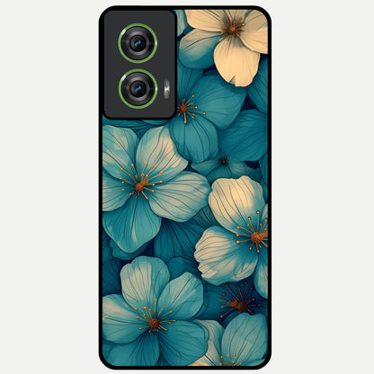  Blue Shade Floral Glass Case For Moto Edge 50 Fusion back cover – full design glossy printed glass finish