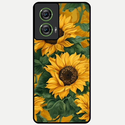  Bright Sunflower Bloom Glass Case For Moto Edge 50 Fusion back cover – full design glossy printed glass finish