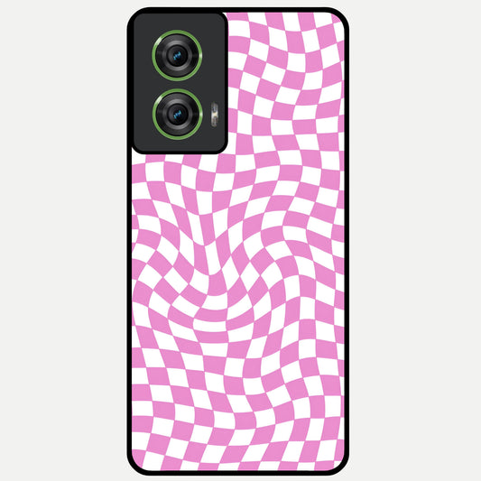  Bubblegum Check Wave Glass Case For Moto Edge 50 Fusion back cover – full design glossy printed glass finish