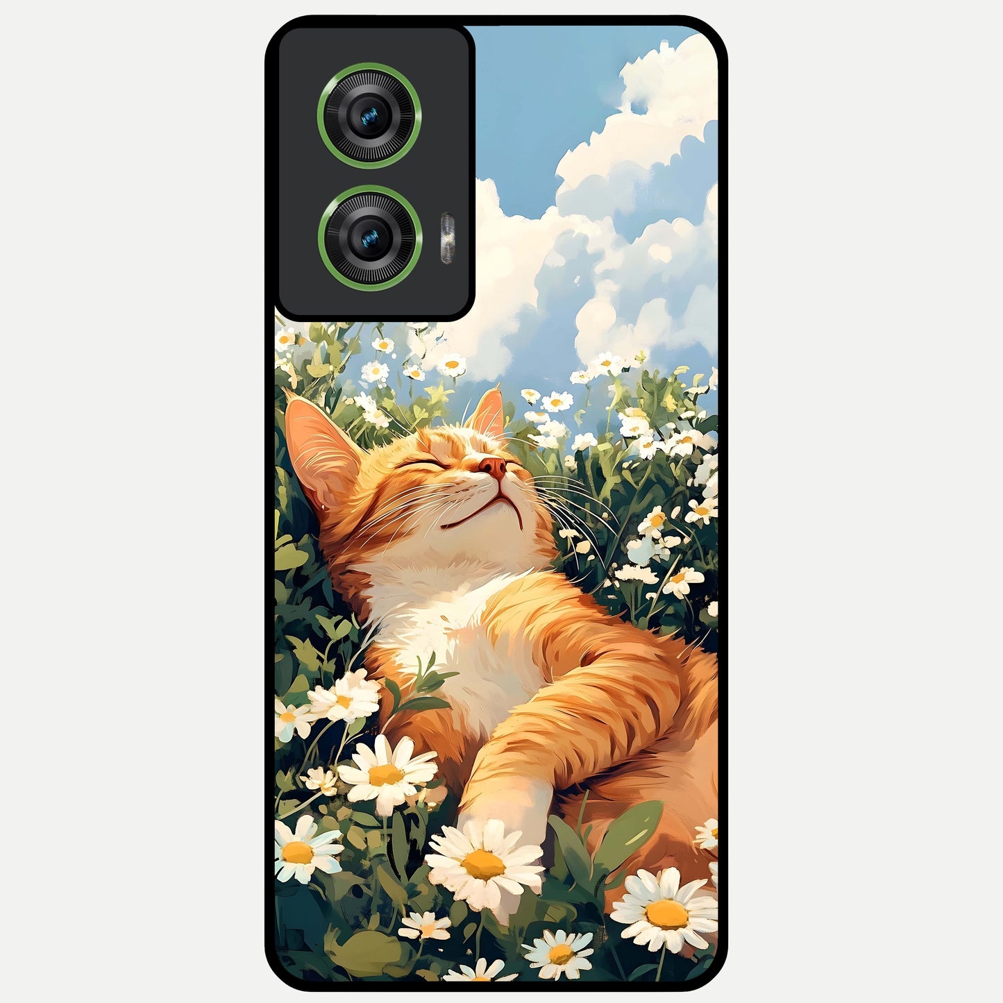  Cat And Flowers View Glass Case For Moto Edge 50 Fusion back cover – full design glossy printed glass finish