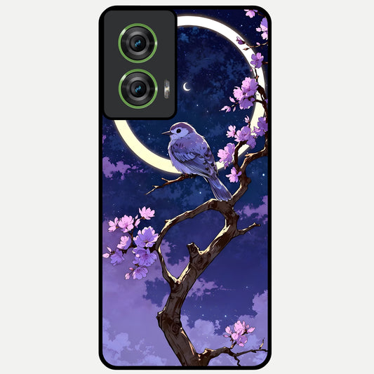  Celestial Bird Blossom Glass Case For Moto Edge 50 Fusion back cover – full design glossy printed glass finish