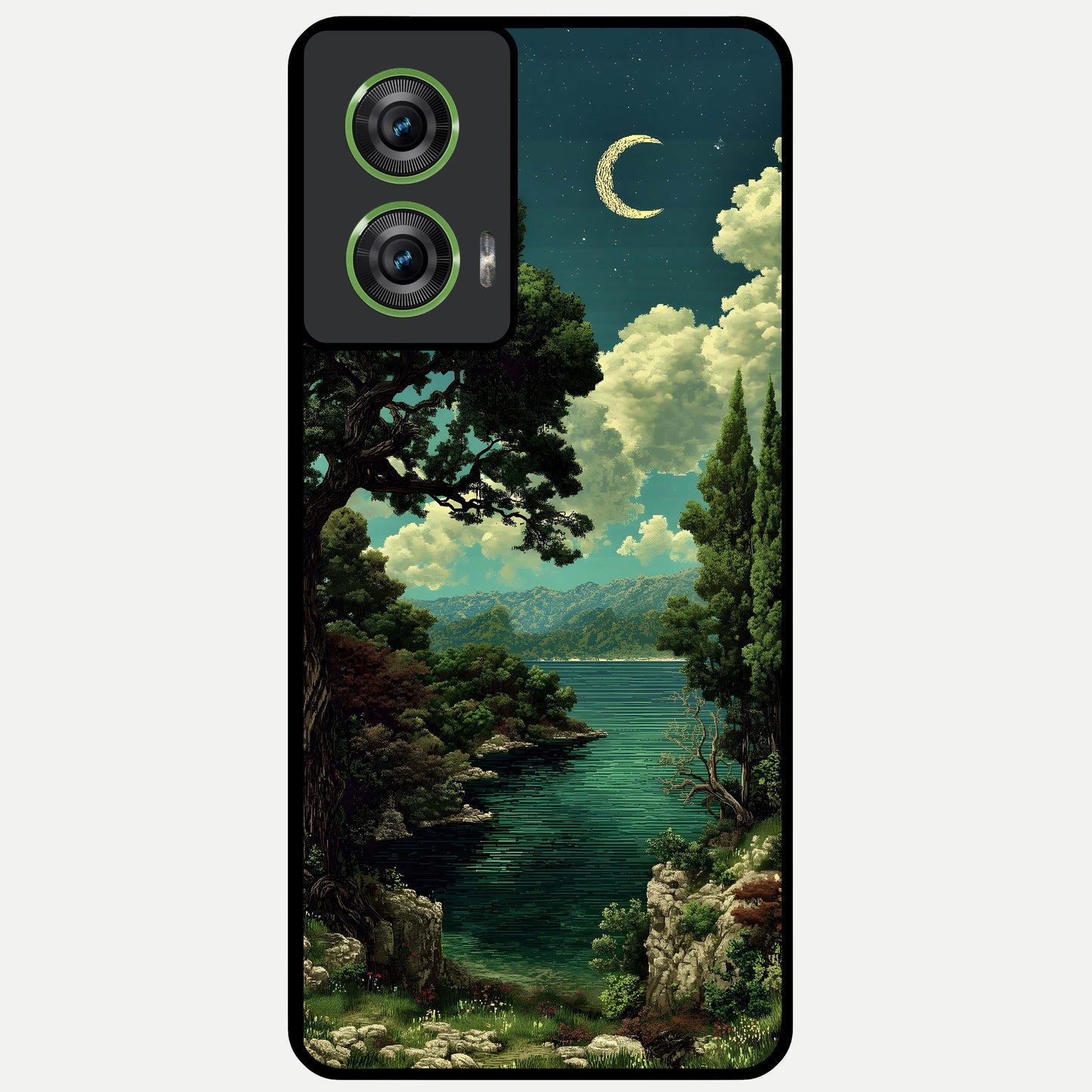  Celestial Lake Peace Glass Case For Moto Edge 50 Fusion back cover – full design glossy printed glass finish