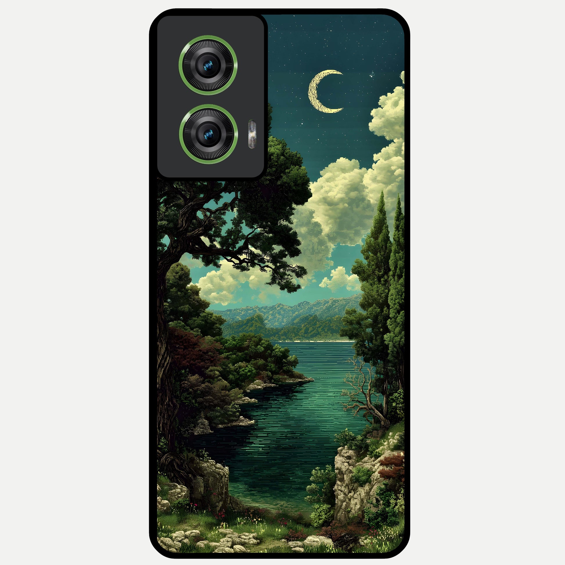  Celestial Lake Peace Glass Case For Moto Edge 50 Fusion back cover – full design glossy printed glass finish