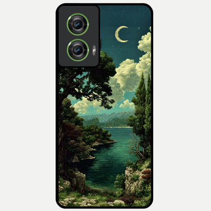  Celestial Lake Peace Glass Case For Moto Edge 50 Fusion back cover – full design glossy printed glass finish