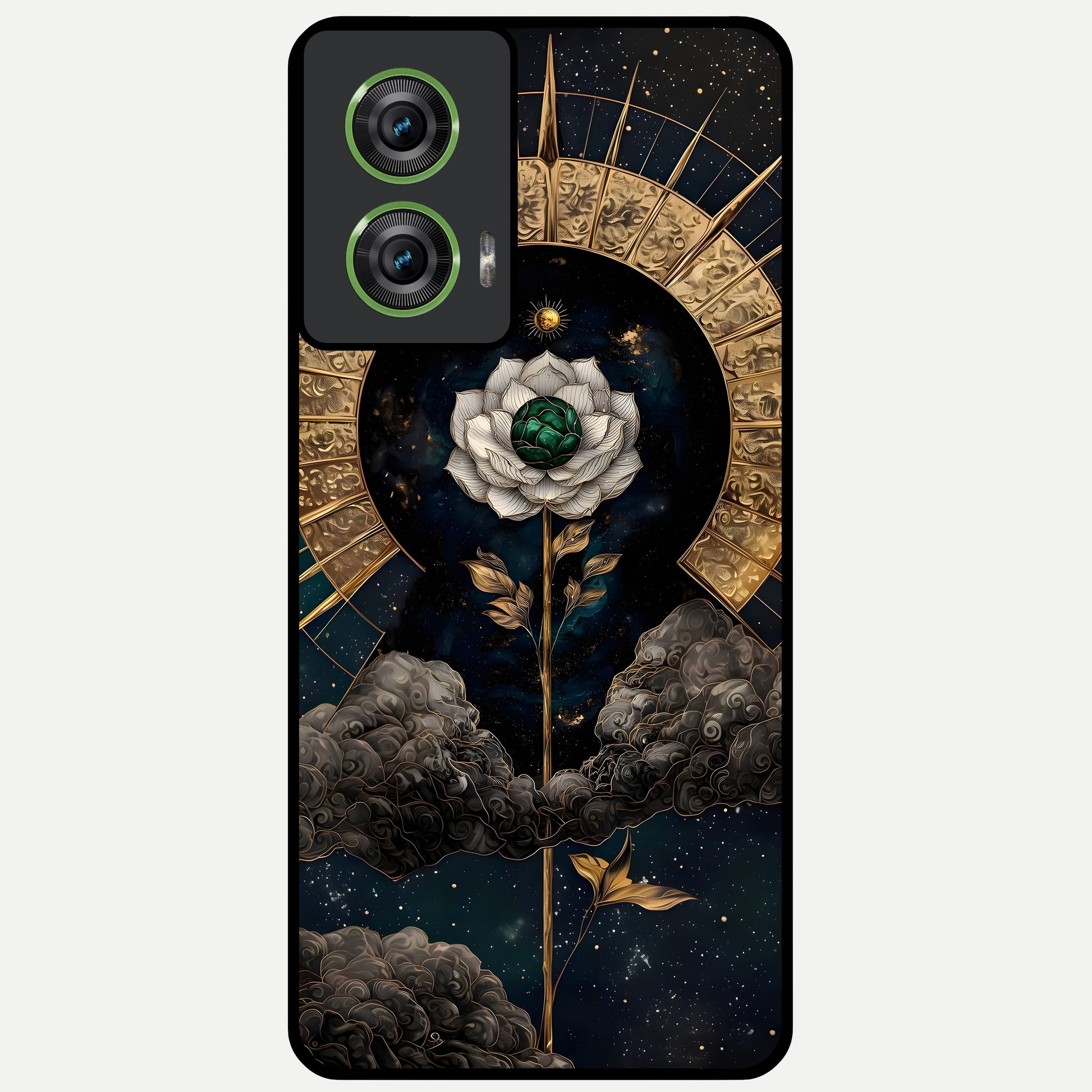  Celestial Lotus Morang Glass Case For Moto Edge 50 Fusion back cover – full design glossy printed glass finish