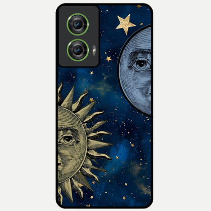  Celestial Moon With Sun Glass Case For Moto Edge 50 Fusion back cover – full design glossy printed glass finish