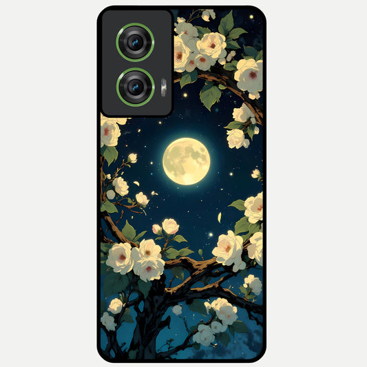  Celestial Moon And Flower Glass Case For Moto Edge 50 Fusion back cover – full design glossy printed glass finish