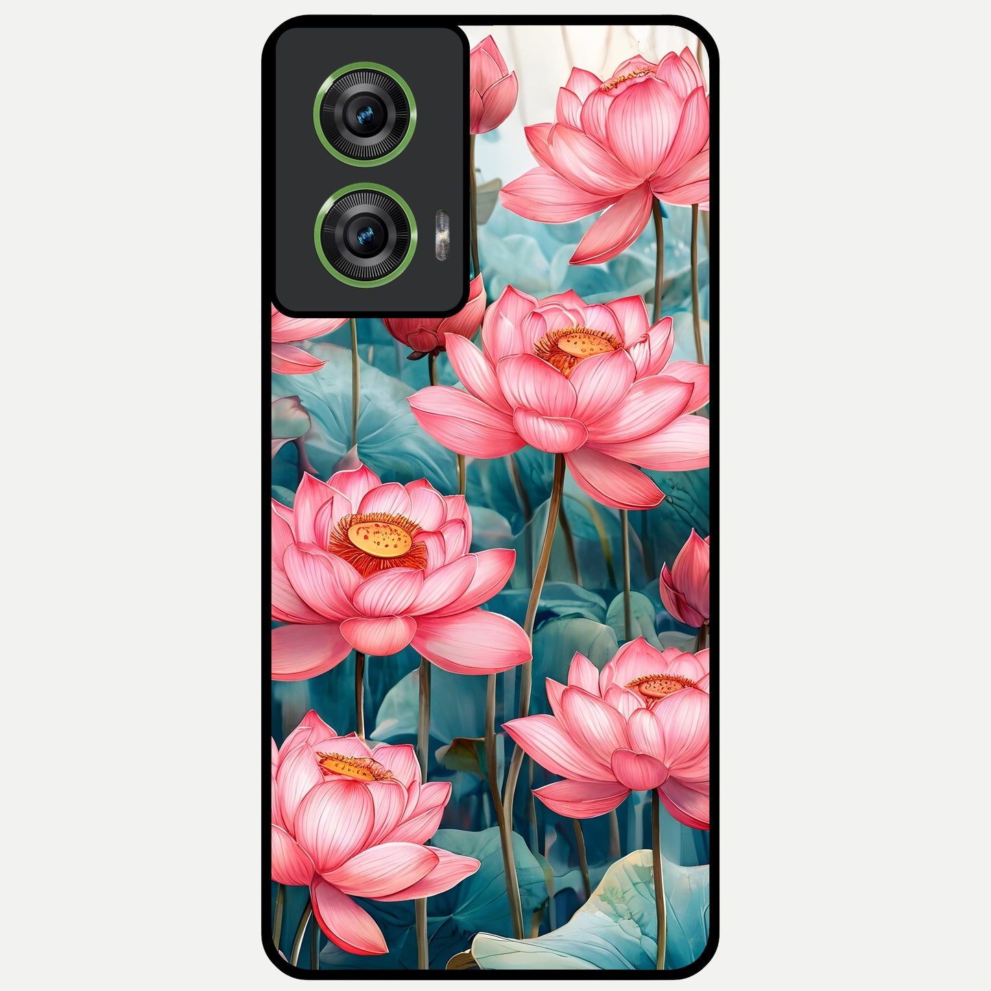  Celestial Pink Lotus Glass Case For Moto Edge 50 Fusion back cover – full design glossy printed glass finish