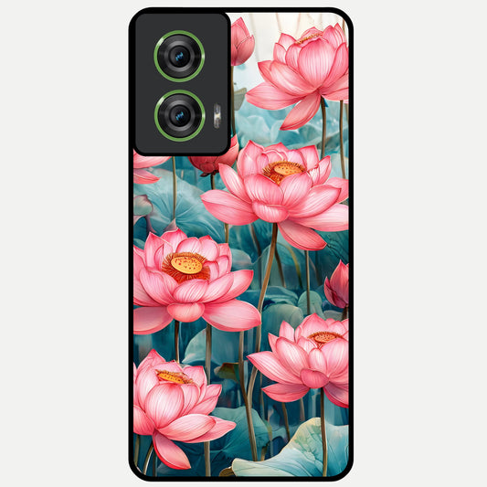  Celestial Pink Lotus Glass Case For Moto Edge 50 Fusion back cover – full design glossy printed glass finish
