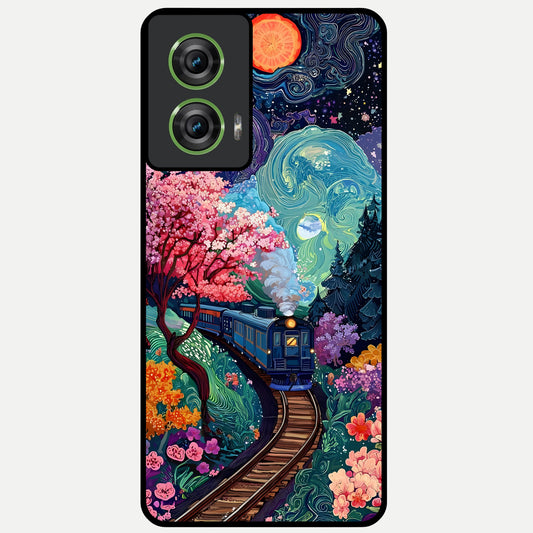  Celestial Train Journey Glass Case For Moto Edge 50 Fusion back cover – full design glossy printed glass finish