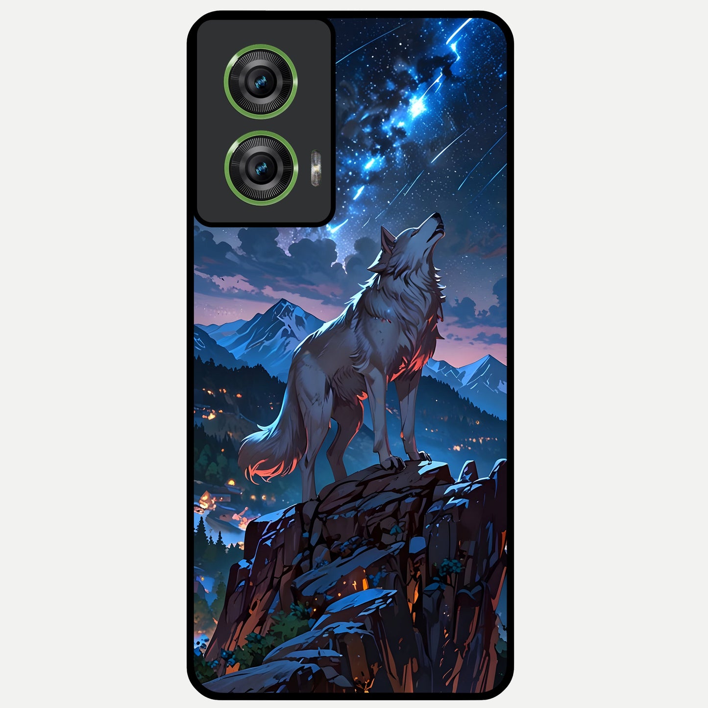  Celestial Wolf Howl Glass Case For Moto Edge 50 Fusion back cover – full design glossy printed glass finish
