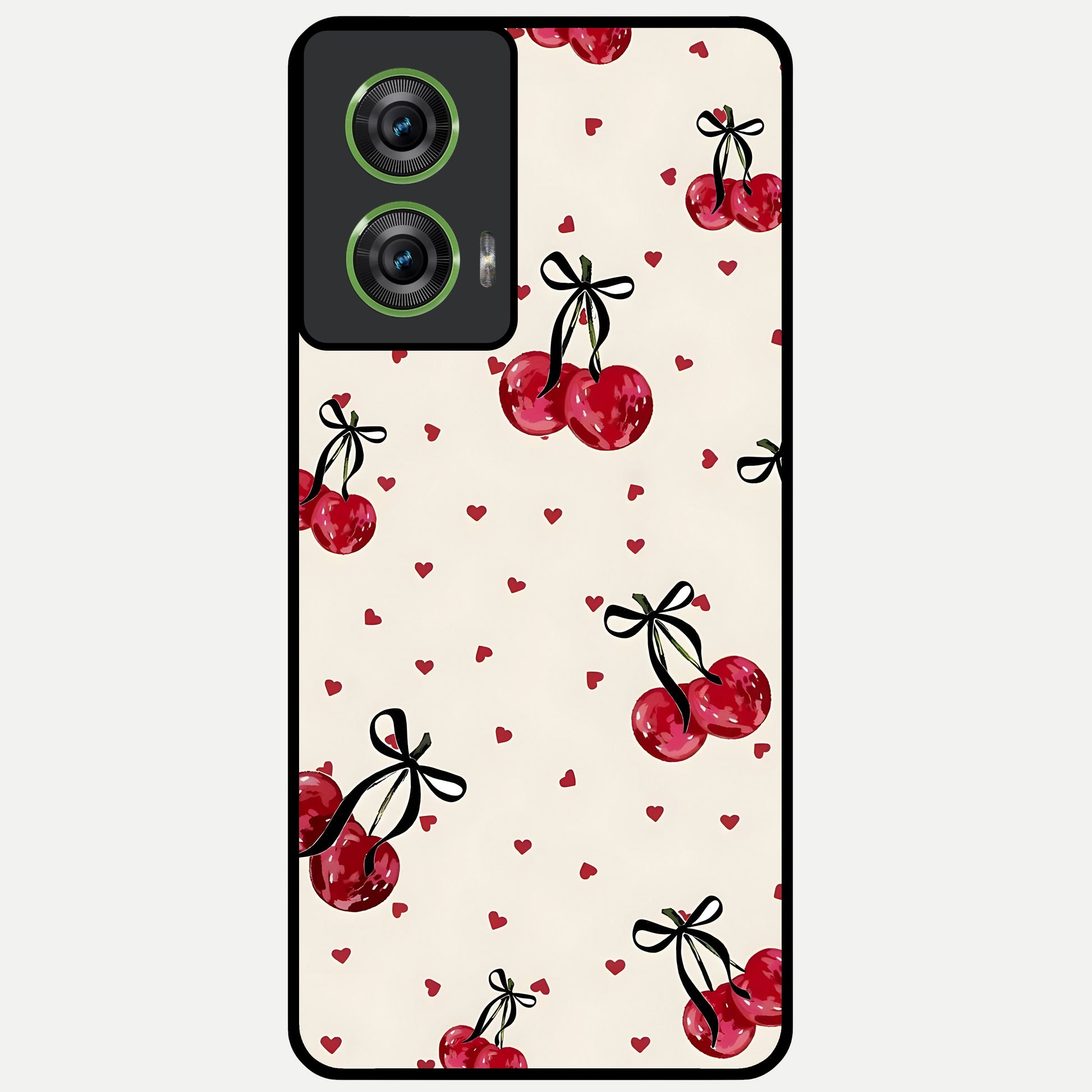  Cherry Heart Bow Glass Case For Moto Edge 50 Fusion back cover – full design glossy printed glass finish