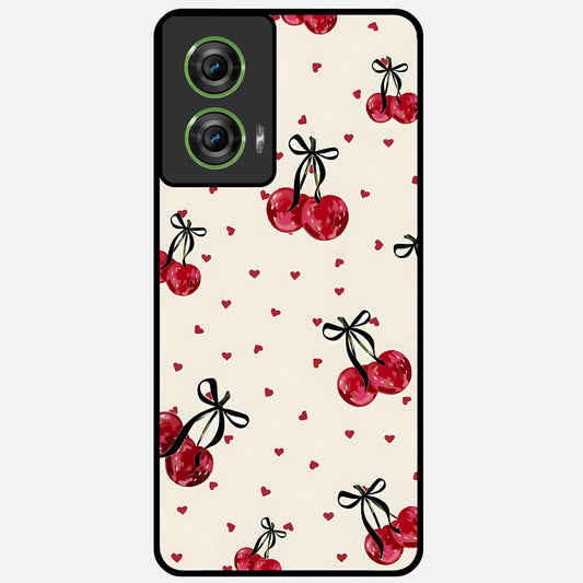  Cherry Heart Bow Glass Case For Moto Edge 50 Fusion back cover – full design glossy printed glass finish