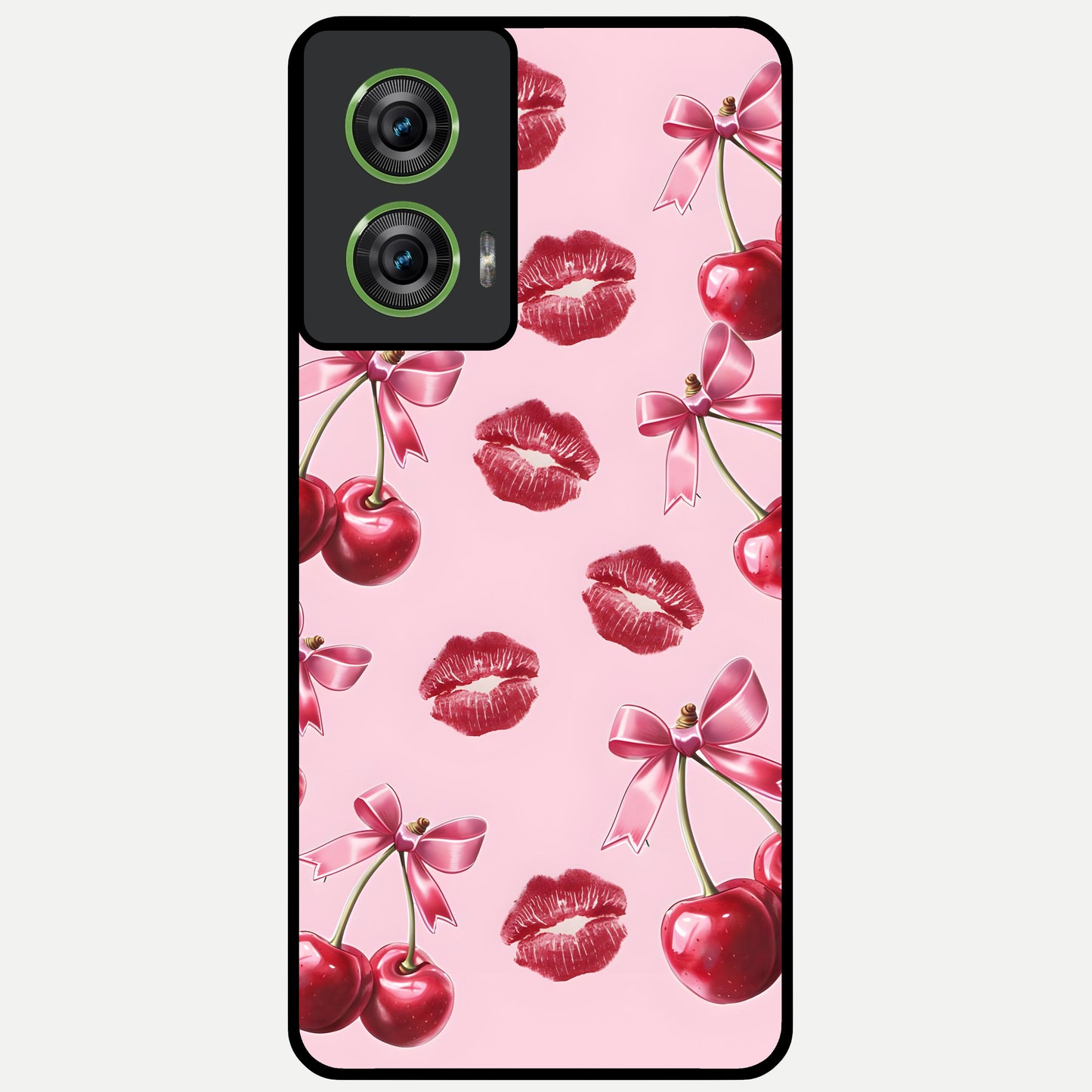  Cherry With Lips Glass Case For Moto Edge 50 Fusion back cover – full design glossy printed glass finish