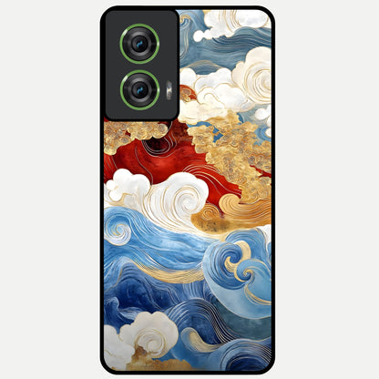  Colored Waves Glass Case For Moto Edge 50 Fusion back cover – full design glossy printed glass finish