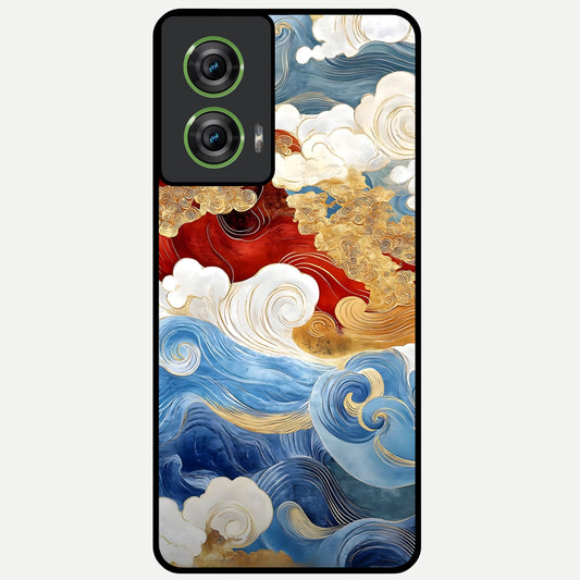  Colored Waves Glass Case For Moto Edge 50 Fusion back cover – full design glossy printed glass finish