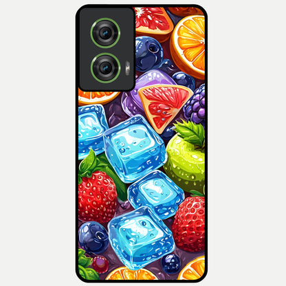  Colorful Fruits with Ice Glass Case For Moto Edge 50 Fusion back cover – full design glossy printed glass finish