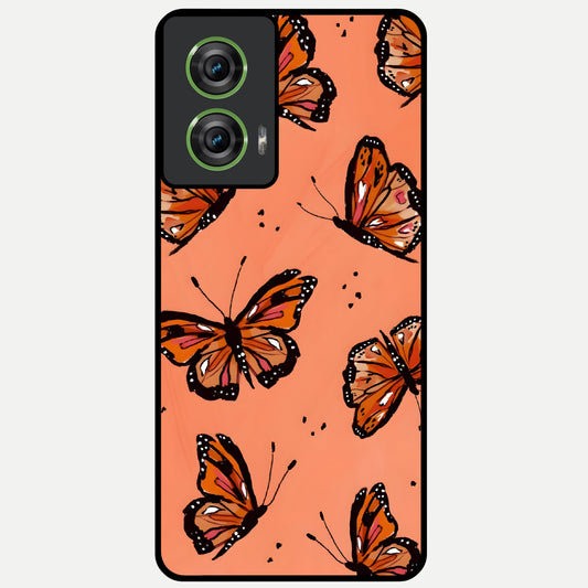  Coral Wing Butterfly Glass Case For Moto Edge 50 Fusion back cover – full design glossy printed glass finish