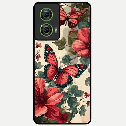  Crimson Butterfly Garden Glass Case For Moto Edge 50 Fusion back cover – full design glossy printed glass finish