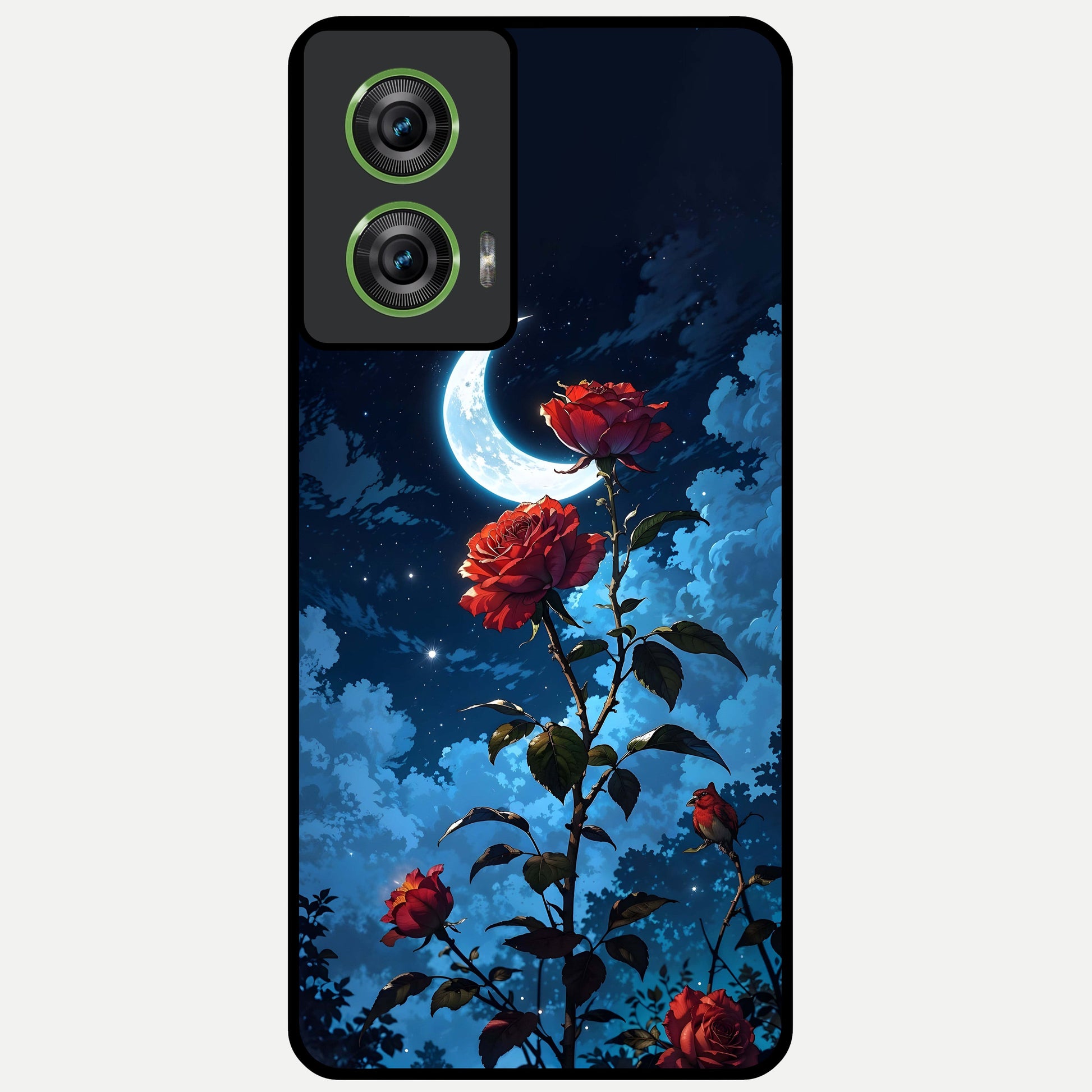  Crimson Rose Moon Glass Case For Moto Edge 50 Fusion back cover – full design glossy printed glass finish