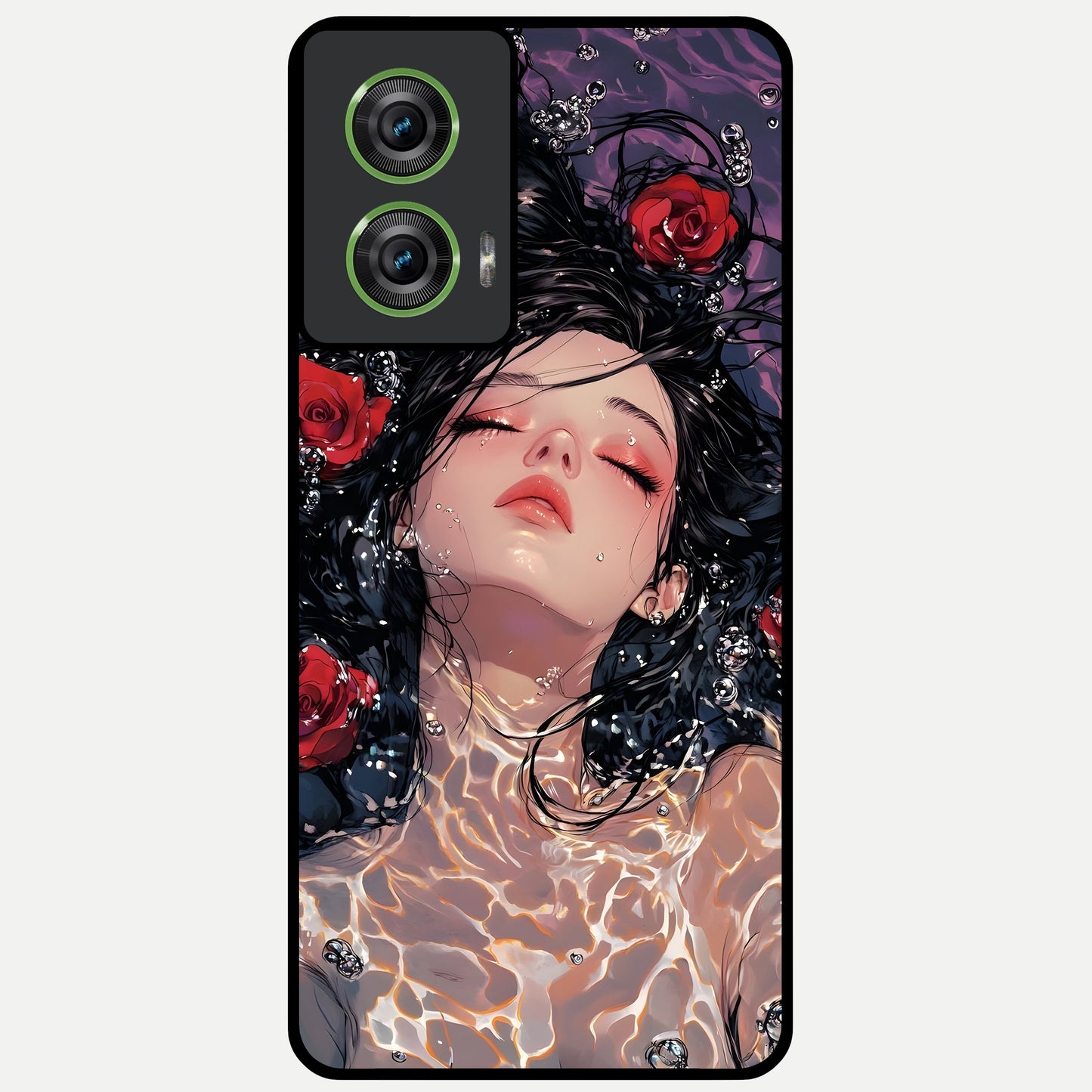  Crimson Rose Serenity Glass Case For Moto Edge 50 Fusion back cover – full design glossy printed glass finish