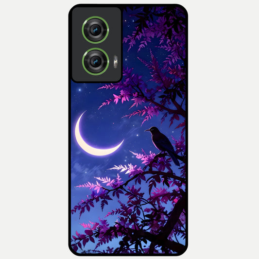  Crow And Moon Scenery Glass Case For Moto Edge 50 Fusion back cover – full design glossy printed glass finish