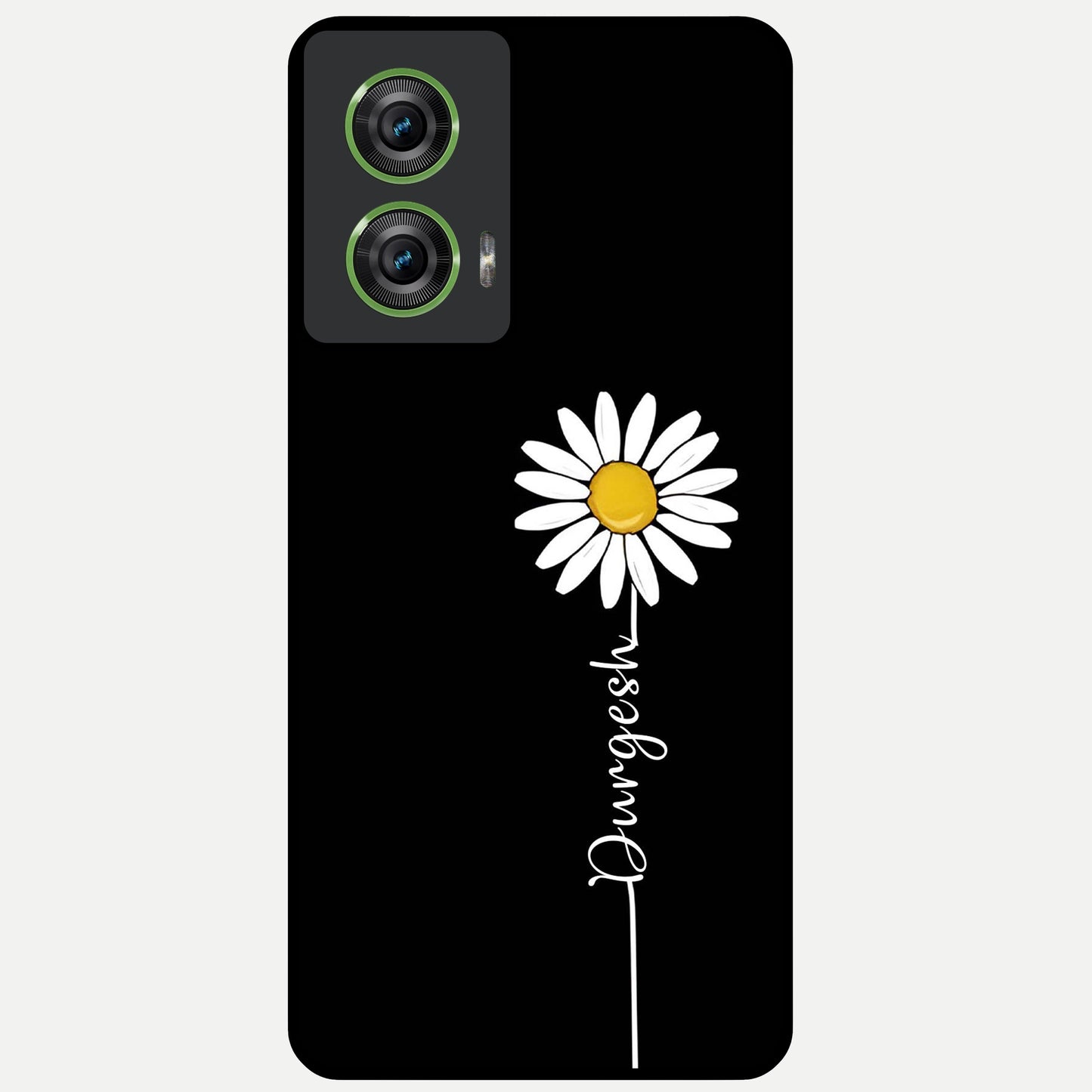  Custom Name White Flower Glass Case For Moto Edge 50 Fusion back cover – full design glossy printed glass finish