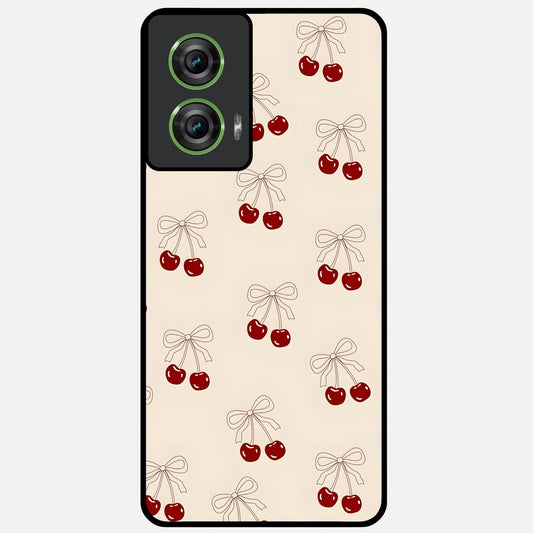  Cute Cherry Pattern Glass Case For Moto Edge 50 Fusion back cover – full design glossy printed glass finish