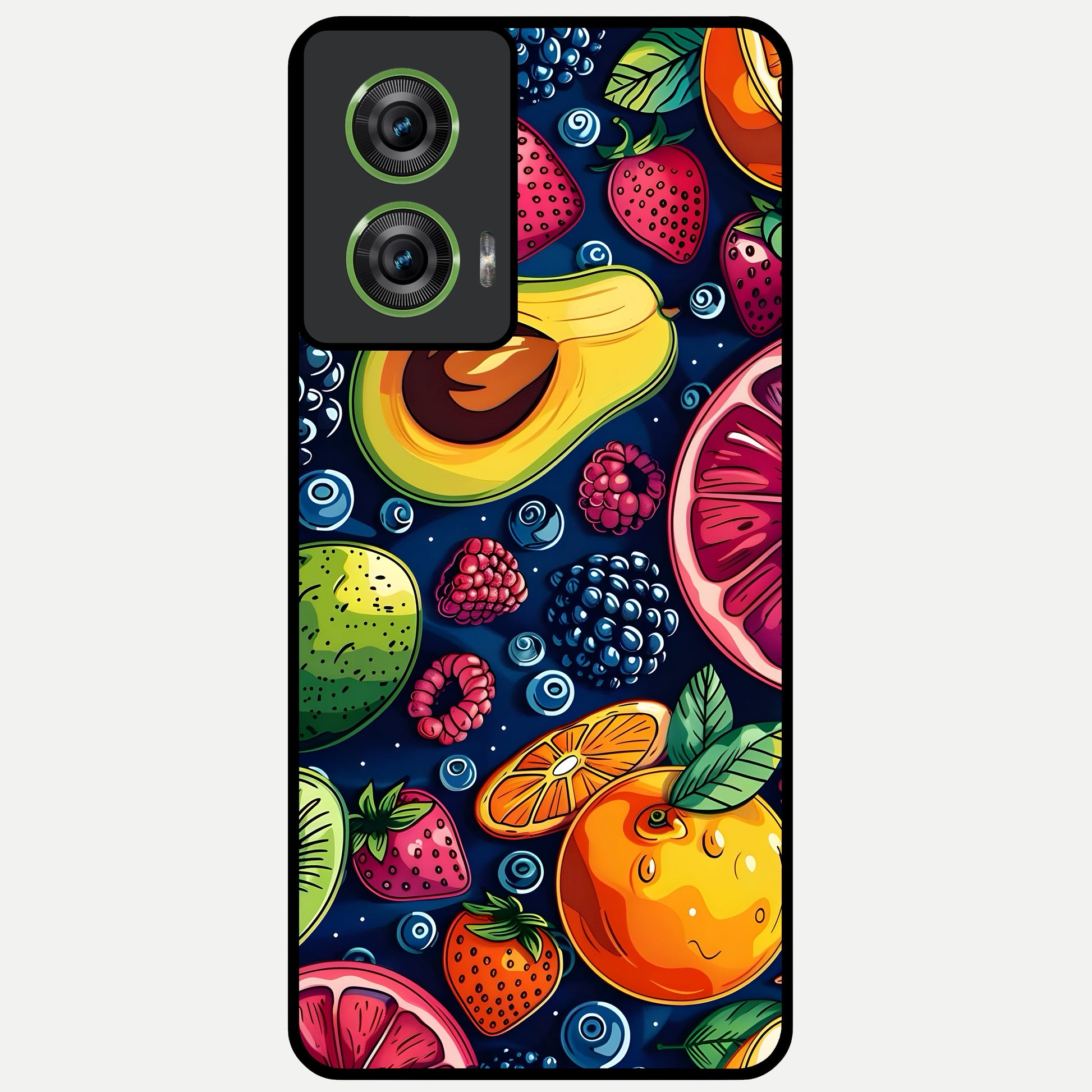  Cute Fruits Art Glass Case For Moto Edge 50 Fusion back cover – full design glossy printed glass finish