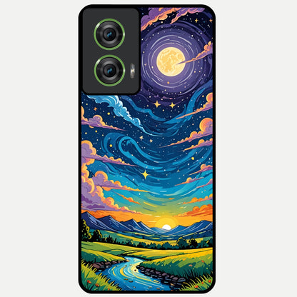  Dreamy Night Landscape Glass Case For Moto Edge 50 Fusion back cover – full design glossy printed glass finish