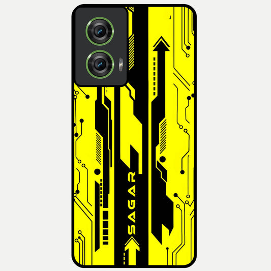  Electric Pulse CYBERPUNK Custom Name Glass Case For Moto Edge 50 Fusion back cover – full design glossy printed glass finish
