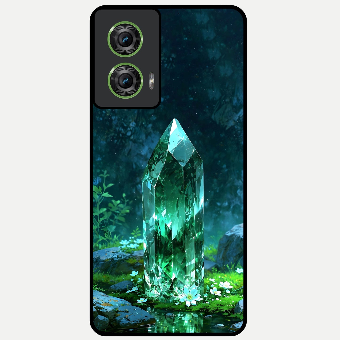  Emerald Light Crystal Glass Case For Moto Edge 50 Fusion back cover – full design glossy printed glass finish