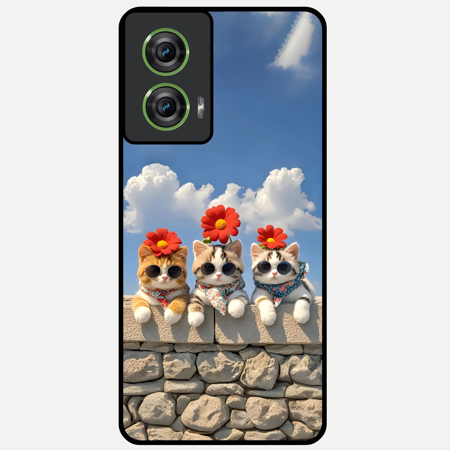  Floral Kitty Squad Glass Case For Moto Edge 50 Fusion back cover – full design glossy printed glass finish
