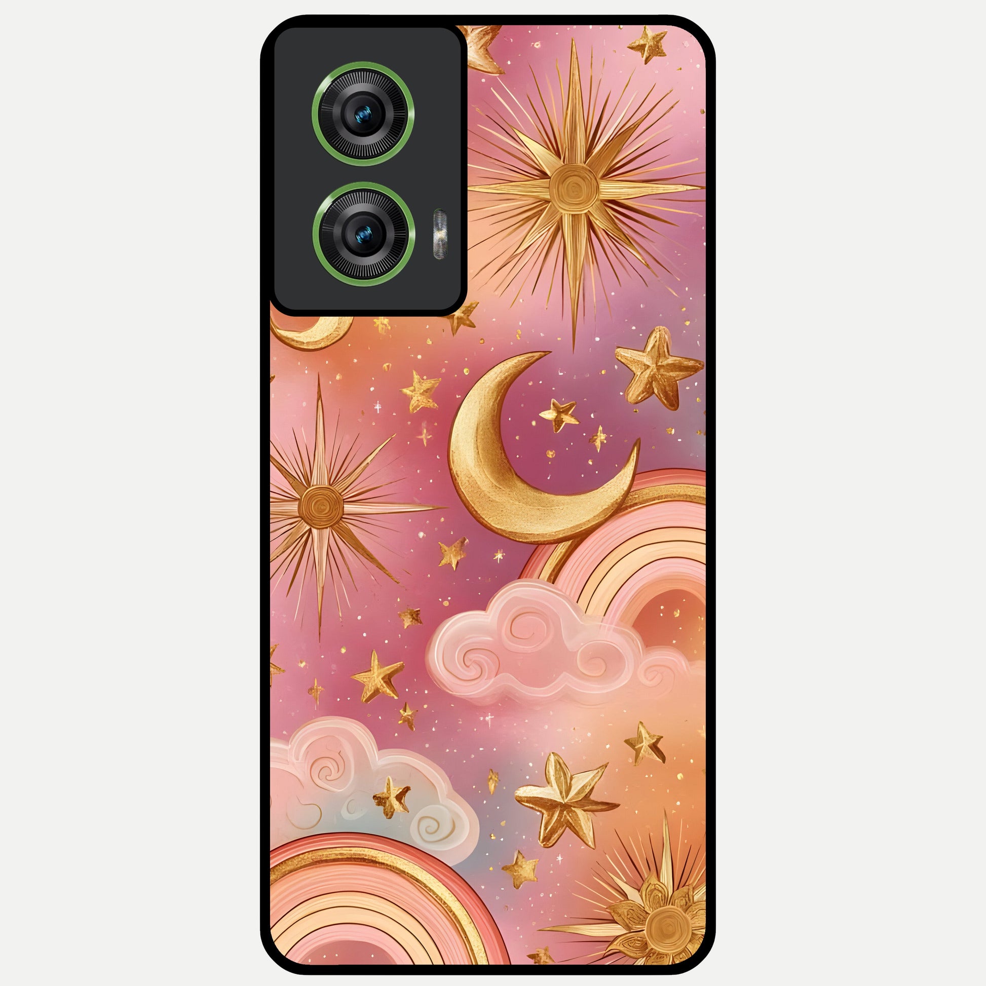  Golden Celestial Dreams Glass Case For Moto Edge 50 Fusion back cover – full design glossy printed glass finish