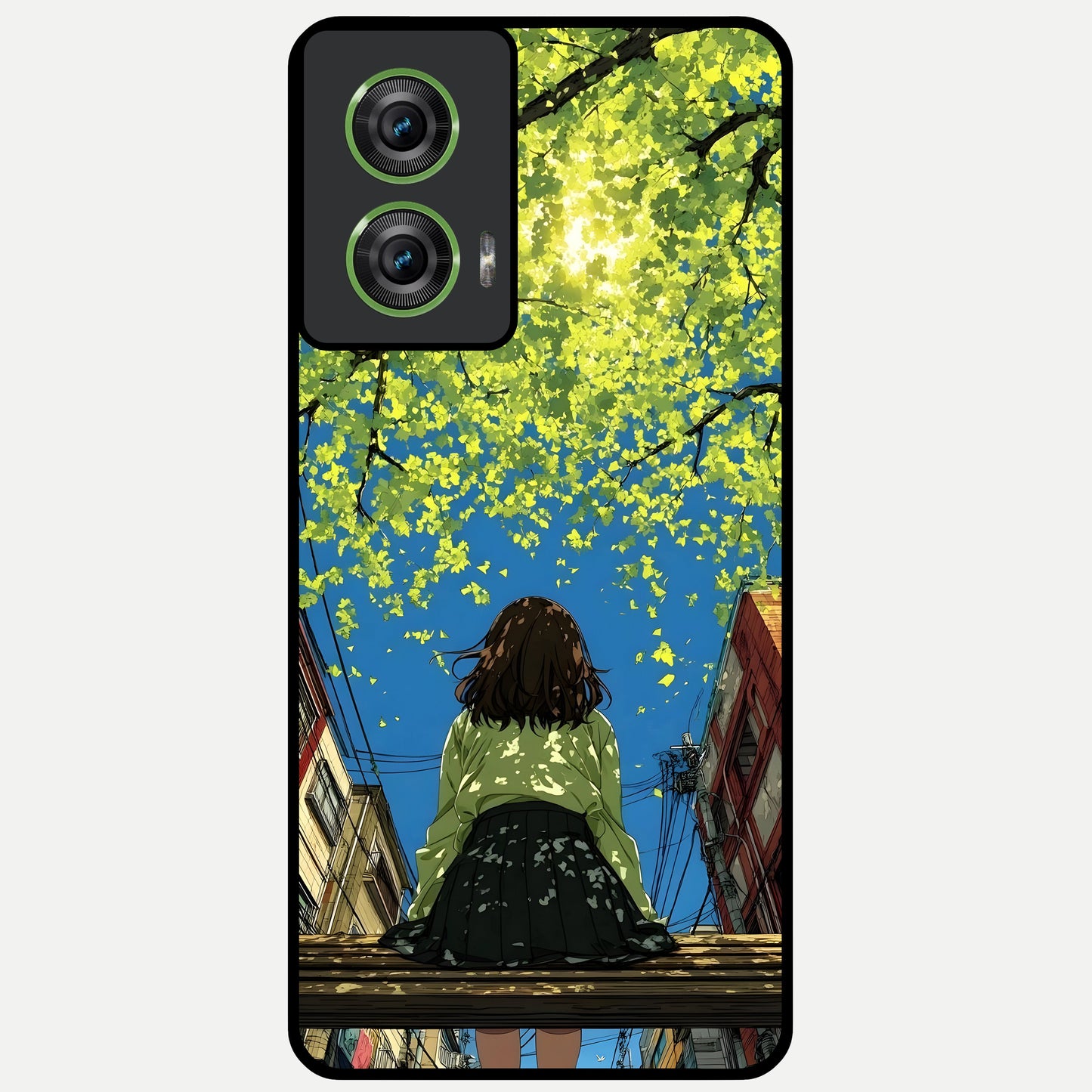  Golden Leaves Glow Glass Case For Moto Edge 50 Fusion back cover – full design glossy printed glass finish