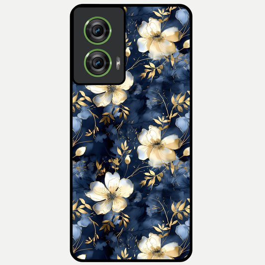  Golden Midnight Bloom Glass Case For Moto Edge 50 Fusion back cover – full design glossy printed glass finish