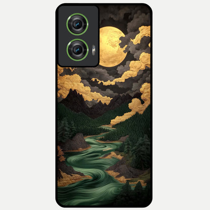  Golden River Moon Glass Case For Moto Edge 50 Fusion back cover – full design glossy printed glass finish