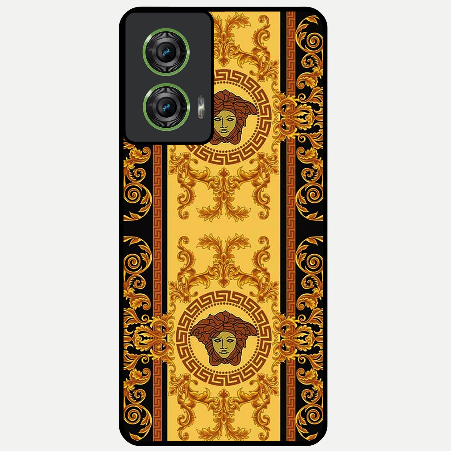  Golden Royal Heritage Glass Case For Moto Edge 50 Fusion back cover – full design glossy printed glass finish