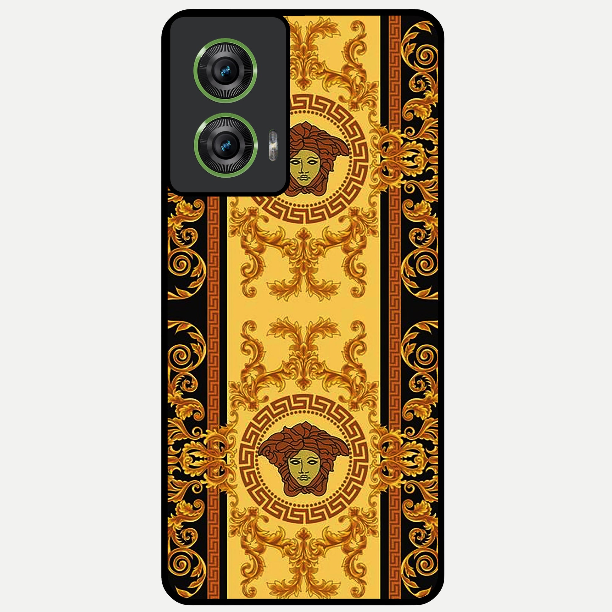  Golden Royal Heritage Glass Case For Moto Edge 50 Fusion back cover – full design glossy printed glass finish