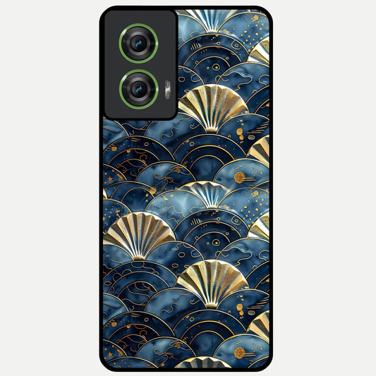  Golden Wave Luxe Glass Case For Moto Edge 50 Fusion back cover – full design glossy printed glass finish