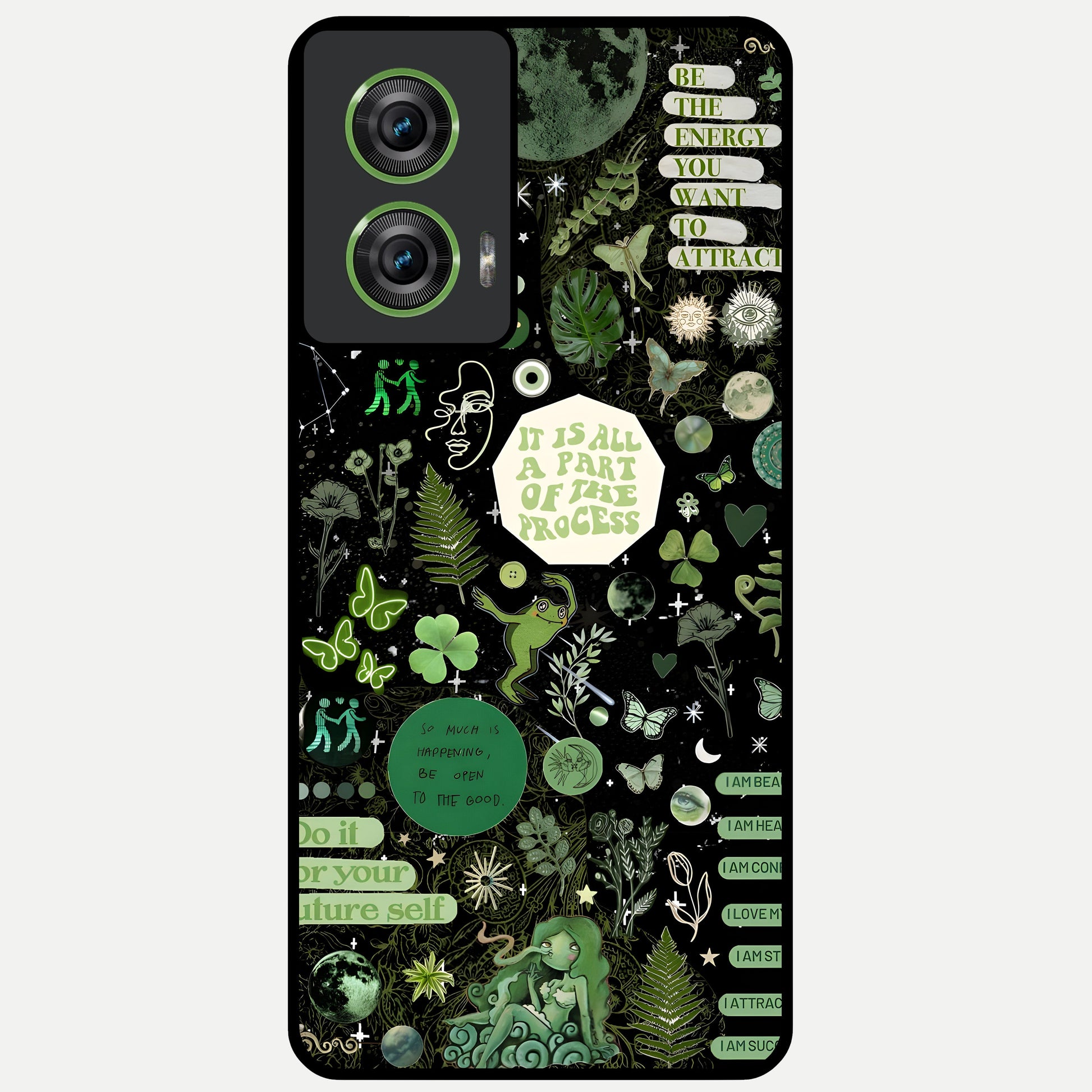  Green Mandala Pattern Glass Case For Moto Edge 50 Fusion back cover – full design glossy printed glass finish