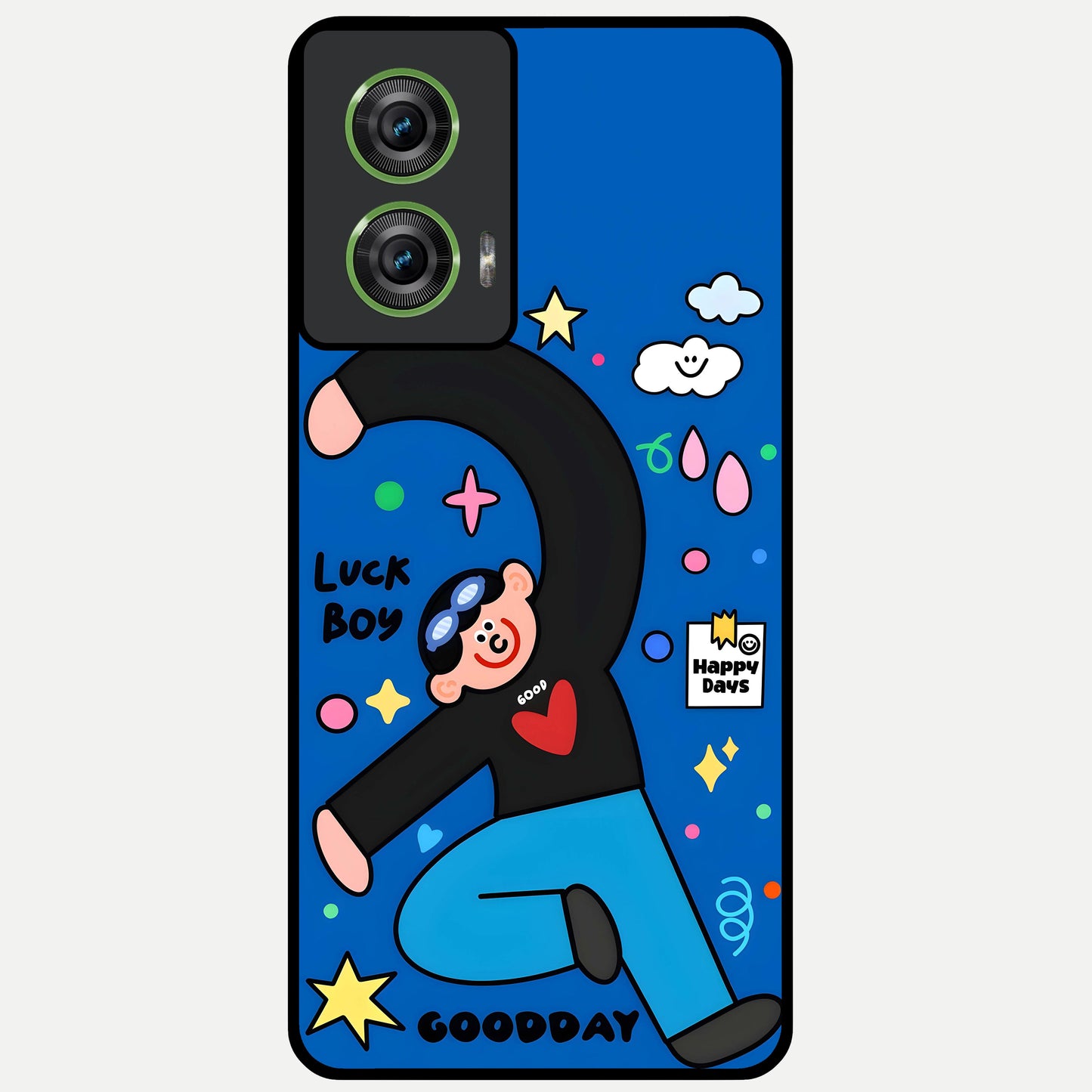  Happy Luck Vibe Glass Case For Moto Edge 50 Fusion back cover – full design glossy printed glass finish