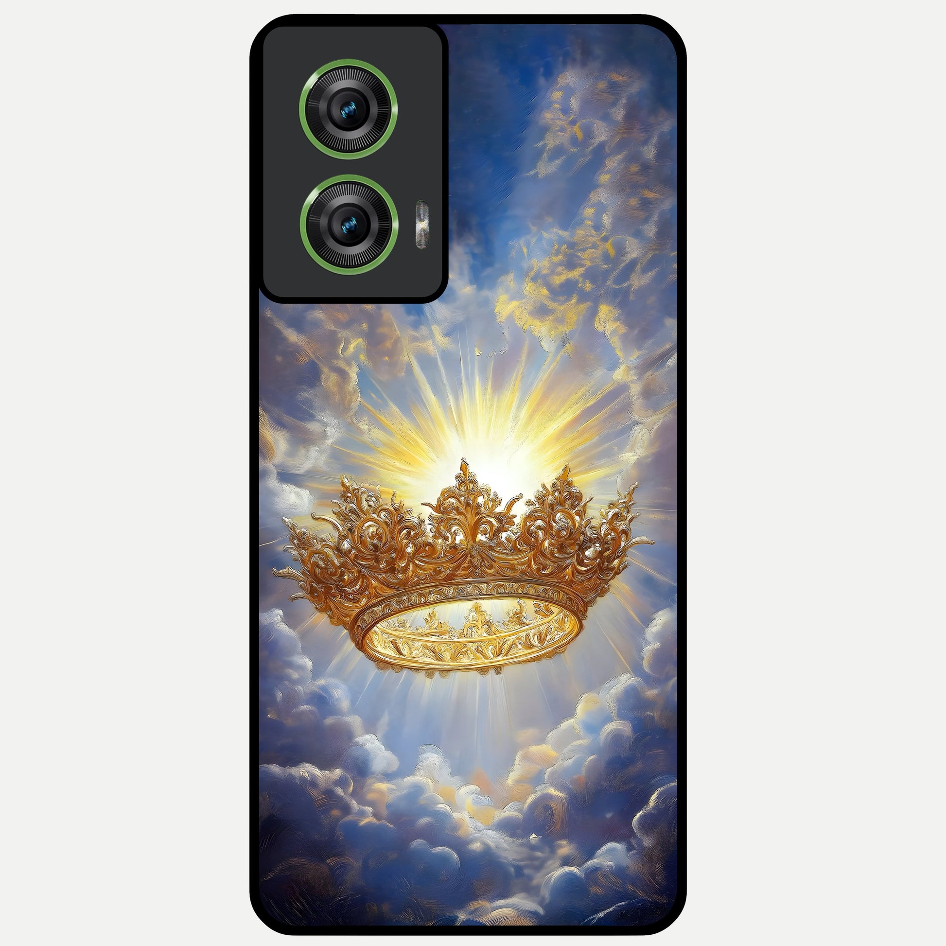  Heavenly Crown Light Glass Case For Moto Edge 50 Fusion back cover – full design glossy printed glass finish