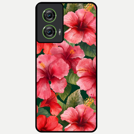  Hibiscus Pattern Glass Case For Moto Edge 50 Fusion back cover – full design glossy printed glass finish