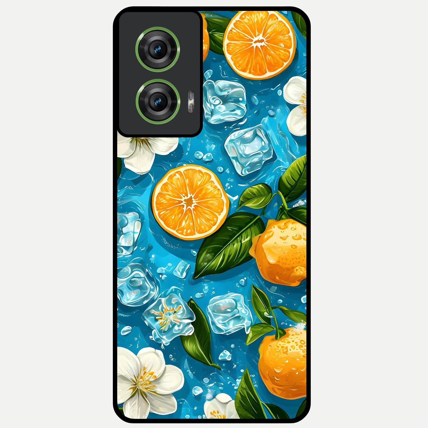  Ice Cube With Orange Glass Case For Moto Edge 50 Fusion back cover – full design glossy printed glass finish
